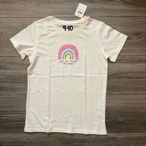 Cotton On T Shirt Girls size 9 10 Ivory 100% Cotton Rainbow